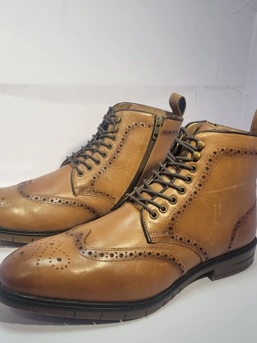 Steve Madden P-Candid Men's Size 11.5 Brown Leather Side Zip Wingtip Ankle Boots